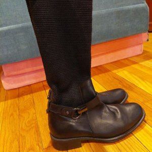 Aquatalia Urope Woven Riding Knee High Boots Black leather Size 9